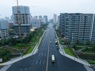 Aerial view of tianfu new area under contruction  in chengdu city,China