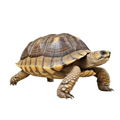 Fototapeta premium A beautiful tortoise walking slowly on a white surface under soft lighting