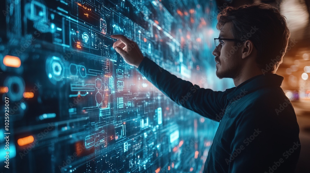 Poster next generation technology screen, touching digital data network
