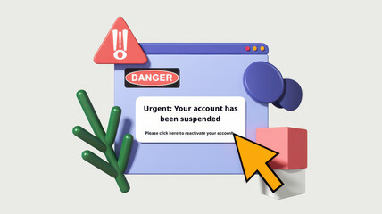 Urgent account suspension notification with warning symbols and shapes