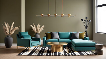 Modern luxury interiors designs. Empty painted wall.dark accent furniture and blank background.Bedroom interior trend 2024 year Modern luxury apricot room interior home designs
