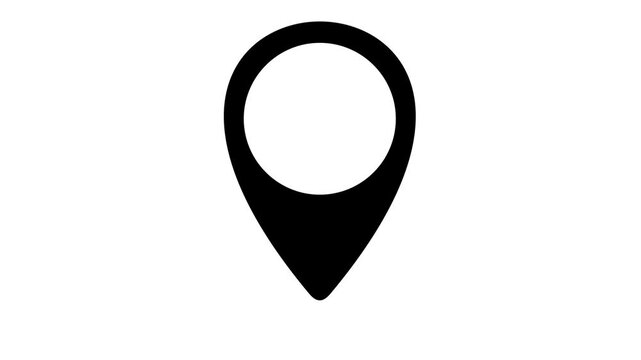 Geolocation and location, pointer and pinpoint, graphic animation. Alpha channel. Black. Transparent background motion design. 4K resolution