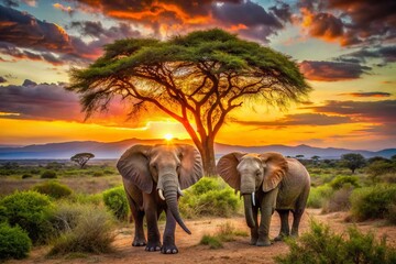Fototapeta premium Captivating Fashion Photography of Rare Elephant Twins in Samburu National Reserve, Kenya
