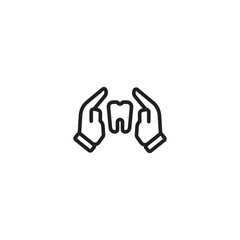 A simple yet impactful icon. A stylized tooth is cradled in hands, indicating gentle dental care and protection. Editable icon.