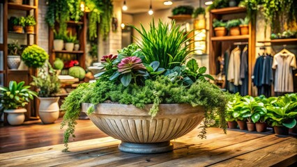 Charming hand-drawn flowerpot design featuring elegant greenery, set in a boutique ambiance that exudes organic style and natural beauty. Perfect for enhancing interior aesthetics.