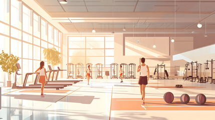 Obraz premium A group of people are running on treadmills in a gym