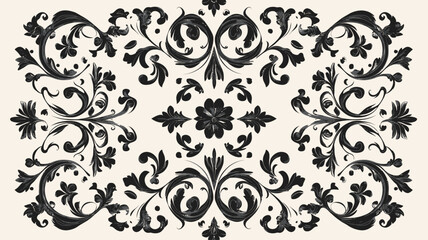 Set of floral elements for design. Black and white vector illustration.
