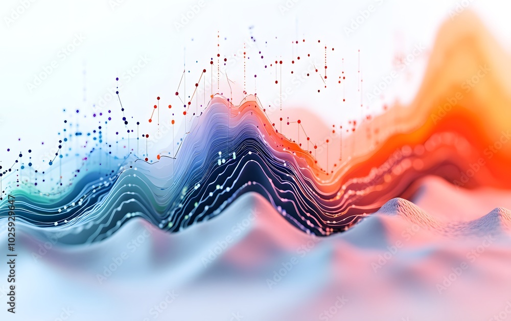 Poster abstract wave design featuring vibrant colors and data patterns, ideal for technology and creative p