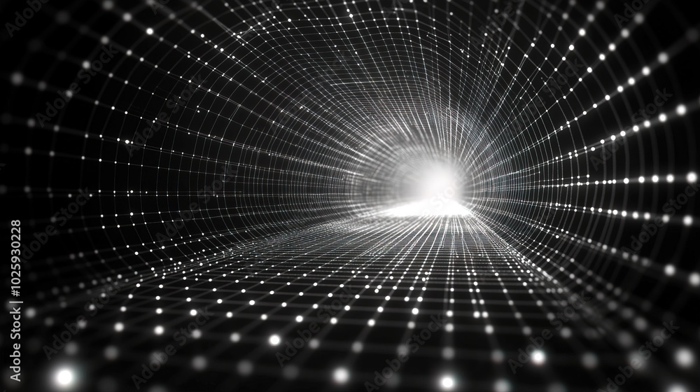 Poster futuristic perspective grid box. abstract wireframe with white grid line
