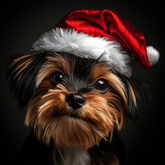 dog wearing santa claus hat