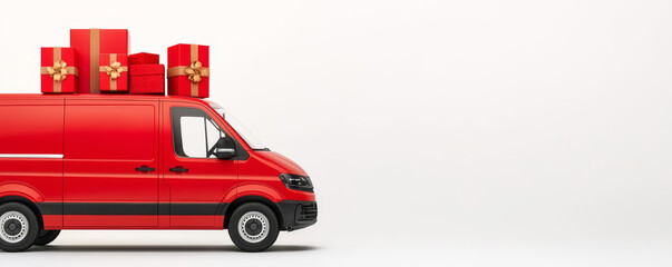 Delivery van with christmas gift boxes Christmas shopping and sales concept
