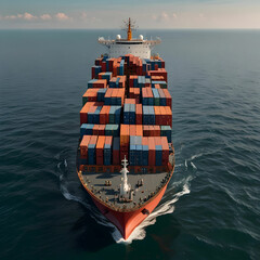 A large transport ship carrying numerous cargo containers filled with goods