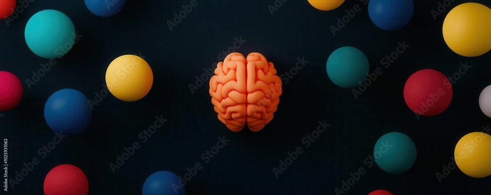 Poster floating idea bubbles with vibrant colors connecting to a central glowing brain, symbolizing interco