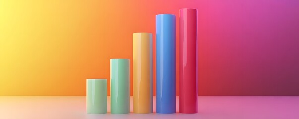 Obraz premium Colorful cylindrical bars represent data growth, ideal for presentations on statistics, progress, or business performance.