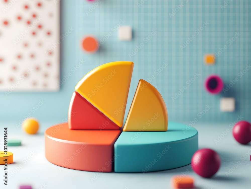 Poster colorful pie chart model on a playful background, perfect for illustrating data analysis and statist