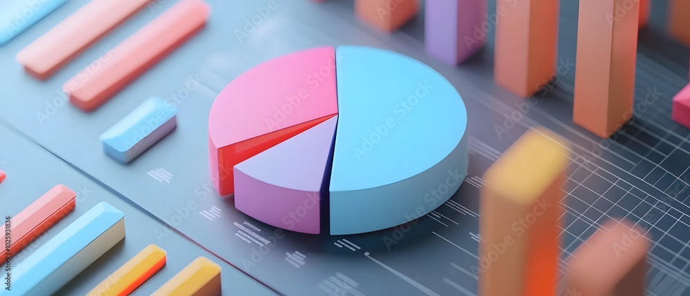 Poster colorful pie chart with vibrant bars showing data analysis and statistics for business presentations