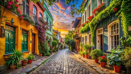 Obraz premium Charming Street in the Old City with Historic Architecture and Vibrant Atmosphere