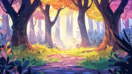 A Stone Path Through a Sunlit Autumn Forest