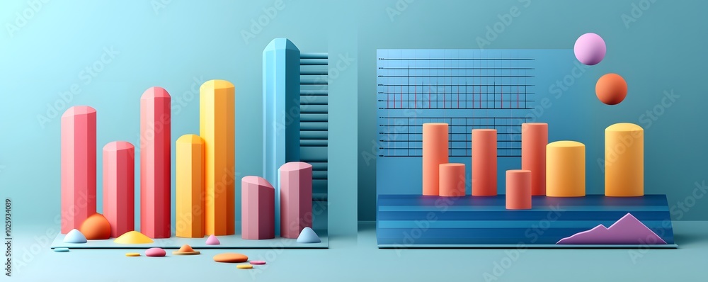 Poster vibrant 3d illustration of colorful bar charts and graphs for data analysis and business presentatio
