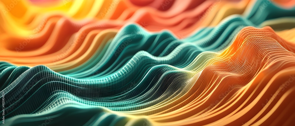 Poster Vibrant abstract wave patterns in warm colors create a dynamic visual experience, ideal for backgrounds and design projects.
