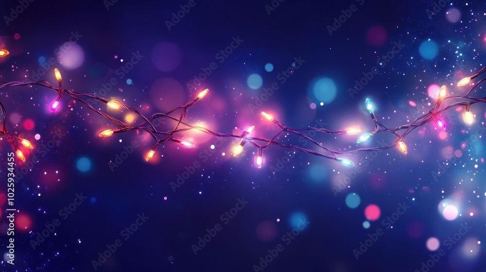 Poster a twinkling christmas lights background, with strings of colorful lights and a soft glow, creating a