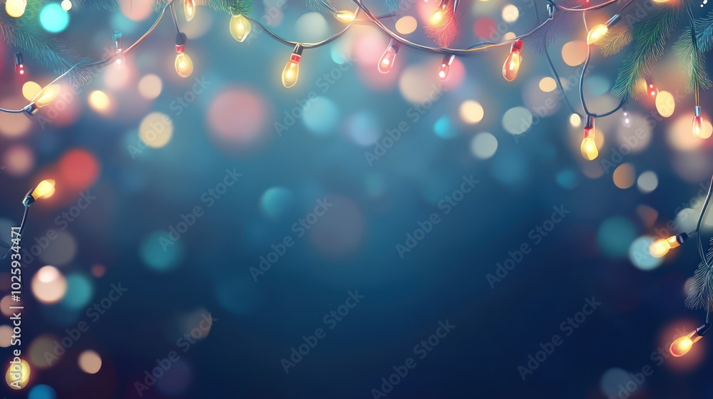 Aufkleber a twinkling christmas lights background, with strings of colorful lights and a soft glow, creating a