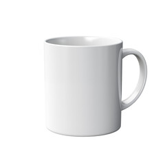 Simple white ceramic coffee mug displayed on a clean surface in a minimalist setting
