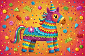 Colorful Birthday Piñata Horse Vector Illustration for Festive Celebrations