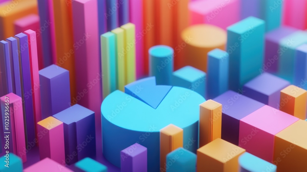 Poster a colorful 3d abstract composition of geometric shapes and structures.