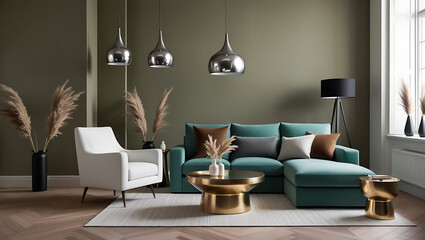 Modern luxury interiors designs. Empty painted wall.dark accent furniture and blank background.Bedroom interior trend 2024 year Modern luxury apricot room interior home designs