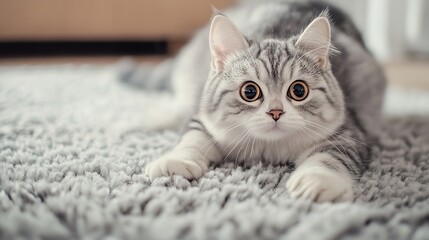 A charming and whimsical scene featuring a cute cat with a tail resembling a carpet brush, designed to keep carpets clean and cozy. This playful feline is always ready to share valuable carpet care