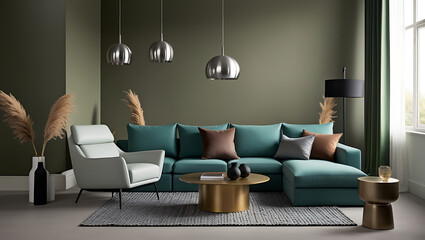 Modern luxury interiors designs. Empty painted wall.dark accent furniture and blank background.Bedroom interior trend 2024 year Modern luxury apricot room interior home designs