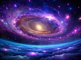 Obraz premium Cosmic Ocean Exploration: Purple and Blue Stars in the Void of Space