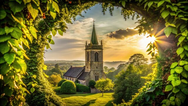 Silhouette of St. Bendts Church Tower framed by vibrant leaves creates a stunning visual tribute to Ringsted's beauty, merging nature and historical architecture seamlessly.