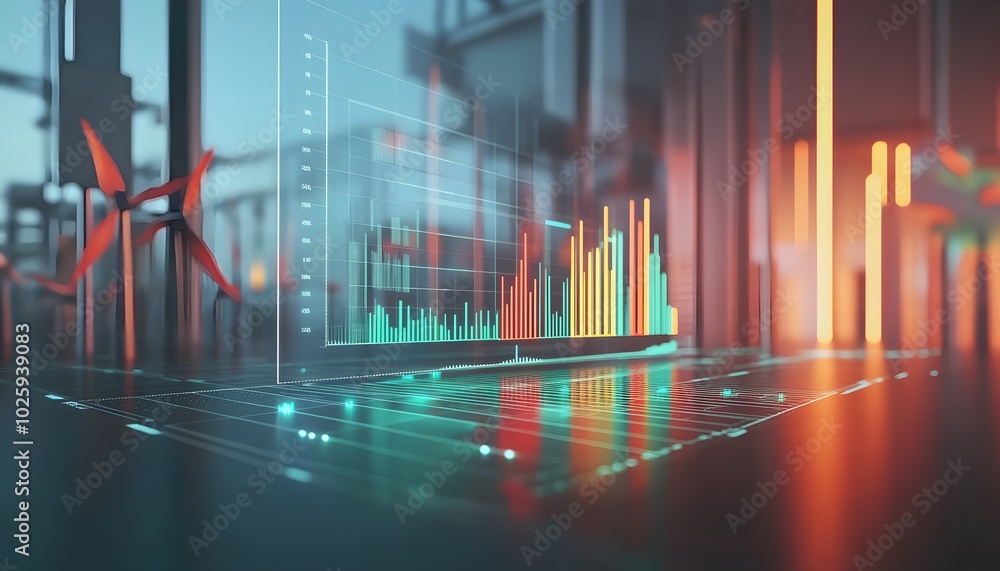 Poster a vibrant digital dashboard showcasing energy data trends and analytics with colorful graphs and fut