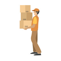 Warehouse delivery service. Warehouse worker. Courier delivery package. Fast distribution. Package distribution. Online shopping distribution.