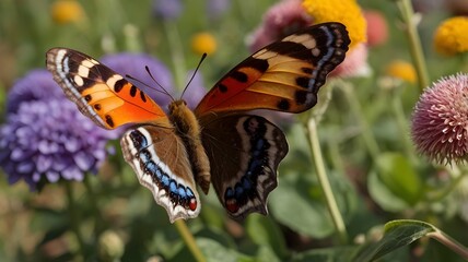 Fototapeta premium butterfly landing on a flower, with vibrantly colored wings