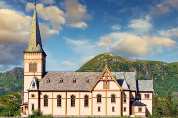 The Vågan Church near the village Kabelvåg at Lofoten islands, Norway