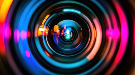 Obraz premium Colorful Camera Lens with Blurred Lights