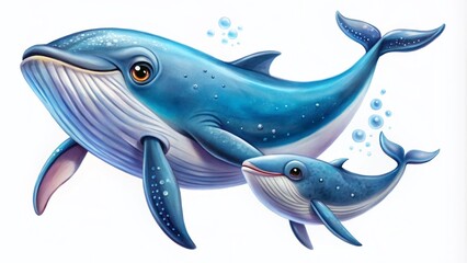 Cute Grampus Whale Cartoon Illustration with Mamma for Kids' Decor and Educational Materials