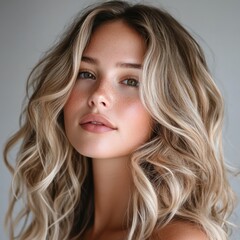 Fototapeta premium Woman with beach waves hairstyle and natural makeup