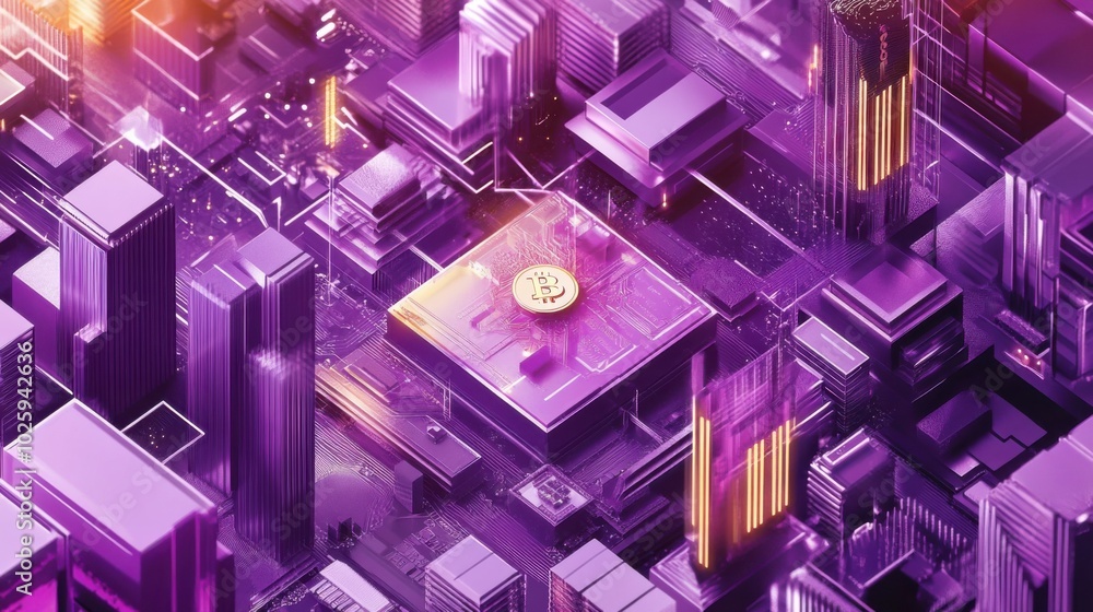 Wall mural the concept of crypto decentralizing wealth in vibrant purple and silver colors