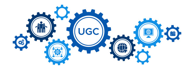 User-Generated Content (UGC) Process Banner with Network, Website, and Internet Data Archive Icons