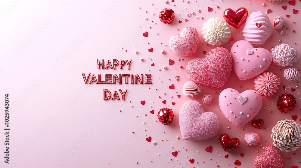 Poster minimalistic background with the text happy valentine day in elegant typography surrounded by creati