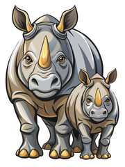 Fototapeta premium Rhino isolated on white - vector illustration , Javan Rhino vector art isolated on white