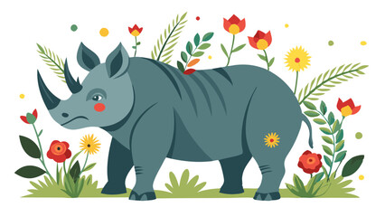 Rhino with flowers, Javan Rhino , Rhino illustration