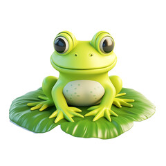 Obraz premium Cute green frog sitting on a lily pad, showcasing its vibrant colors and playful expression