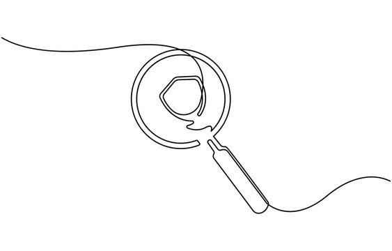 recommend clip art: Continuous line drawing of magnifying glass. One line of magnifying glass. Magnifier continuous line art Single one line drawing big hand holding magnifying glass highlights the padlock
                    