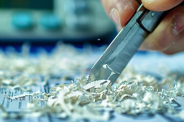 Close-up of a financial report being shredded a metaphor for the destruction of wealth in stock market crashes
