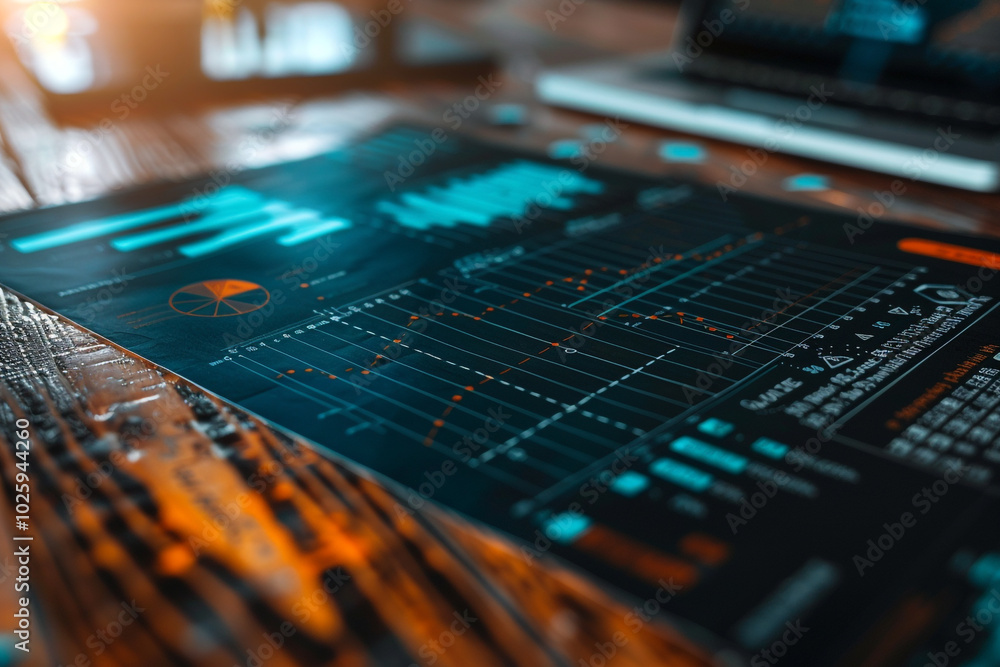 Aufkleber close-up of a financial report on blockchain technology impact in banking with charts and graphs